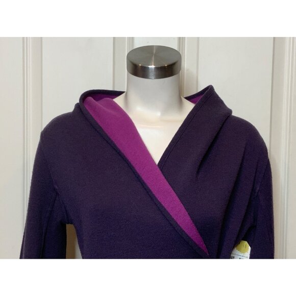 Title Nine Purple Merino Wool Blend Belted Tie Front Hooded Sweater, Size S - Picture 2 of 10